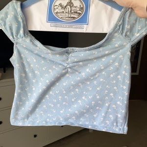 PacSun Blue with White Flowers Top